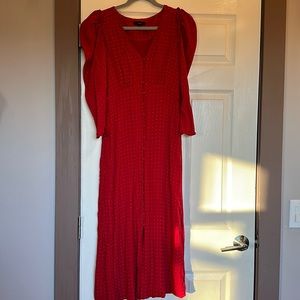 Jcrew puff sleeved maxi dress red with polka dots size 4